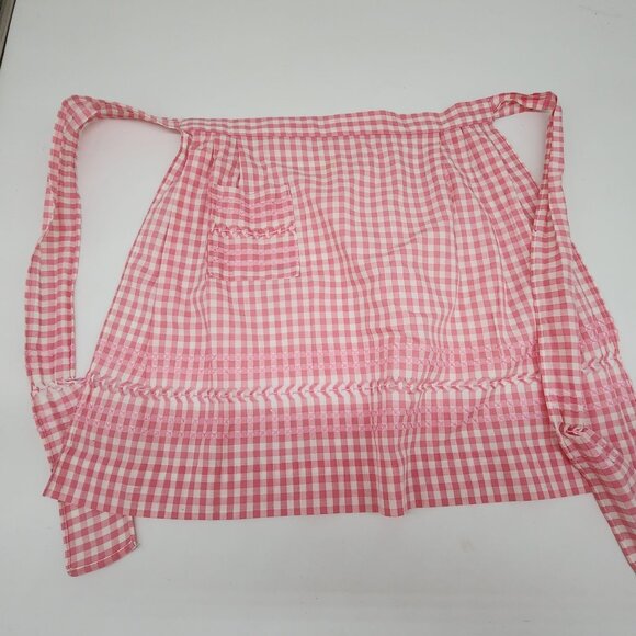 Vintage Pink & White Gingham Apron With Pocket & Bow Tie - Picture 2 of 8